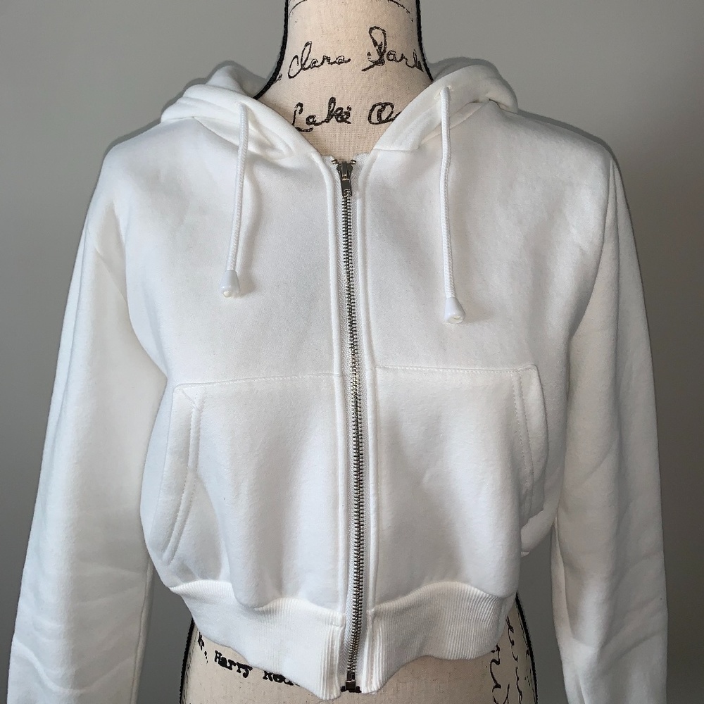 Cropped White Hoodie